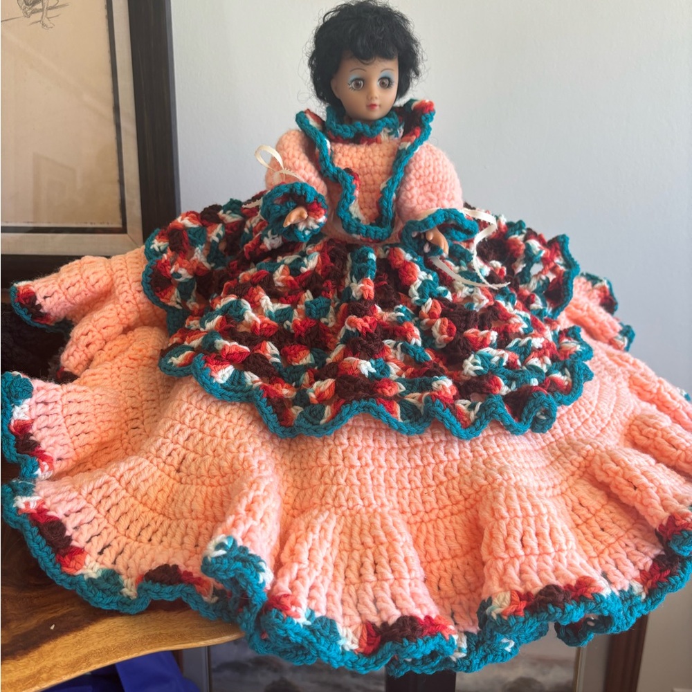 Vintage Knit handmade Doll With Knit Dress